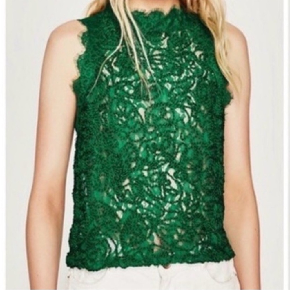 Zara Green Lace Sleeveless Top